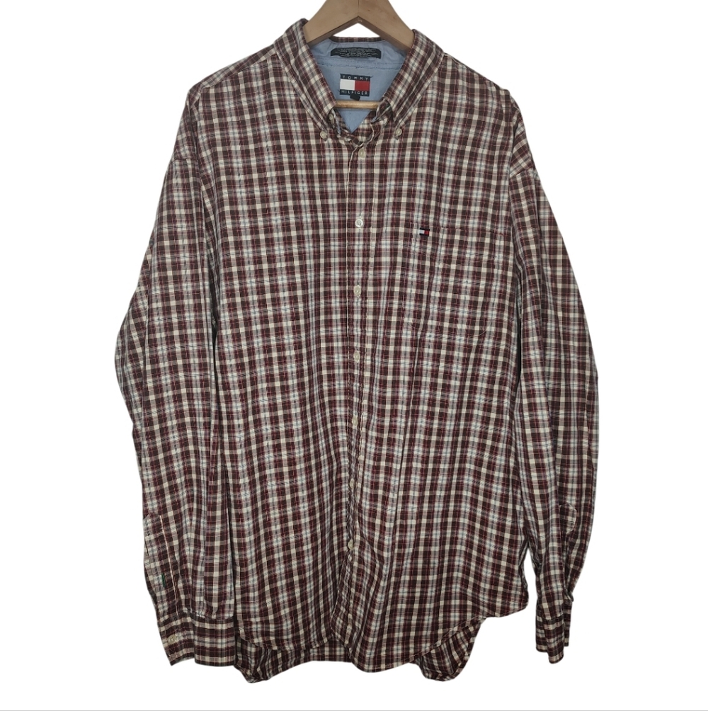 Y2K Tommy Hilfiger Plaid Button Down Long Sleeve Shirt Size XXL Vintage